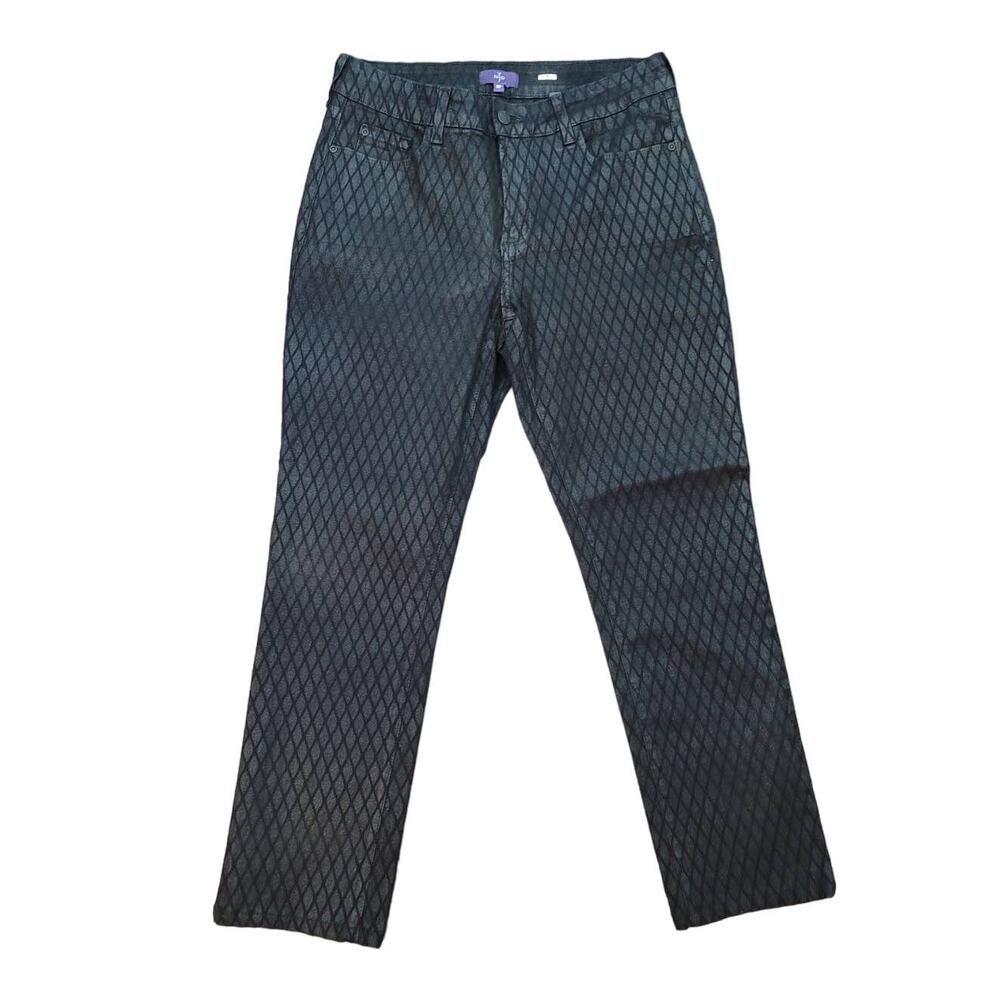 NYDJ Skinny Jeans‎ Black Metallic Textured Print Size 8P Petite